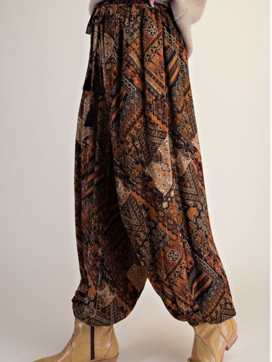 easel Pants - easel Wide Leg Boho Pants in Rust Multi Print